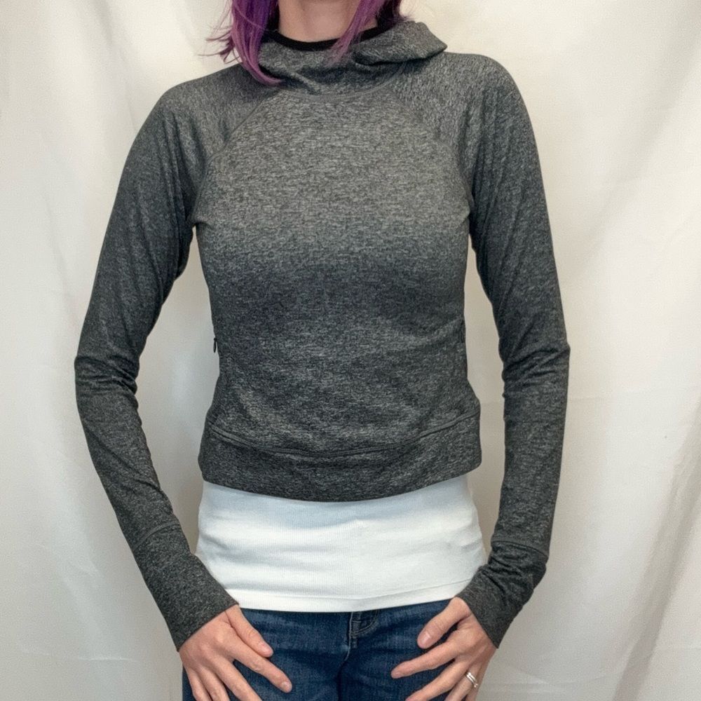 Old Navy Active Women’s Dark Charcoal Cozecore Cropped Scuba Hoodie Small Tall